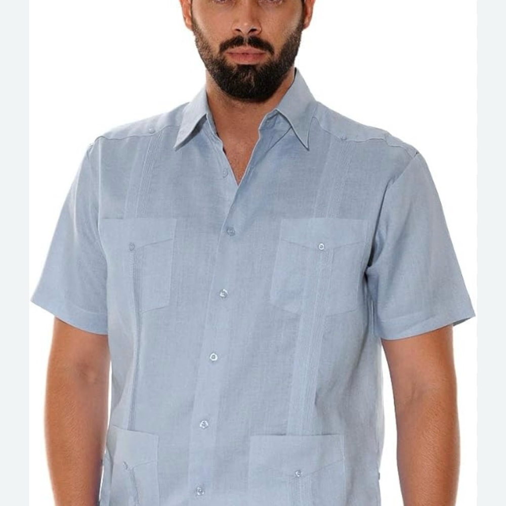 - Cuban shirt NWOT. Blue with traditional button down with functional pock…